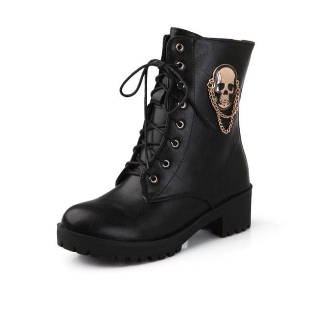 Women's Skull Lace Up Platform Ankle Boots