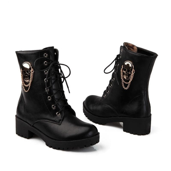 Women's Skull Lace Up Platform Ankle Boots