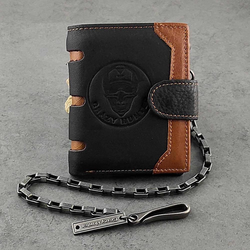 Skull Biker Leather Wallet with chain For Men - Skull Clothing and Accessories Skull only Merchandise
