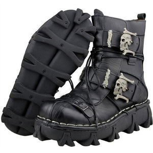 Men's Cowhide Leather Motorcycle Military Gothic Skull Boots
