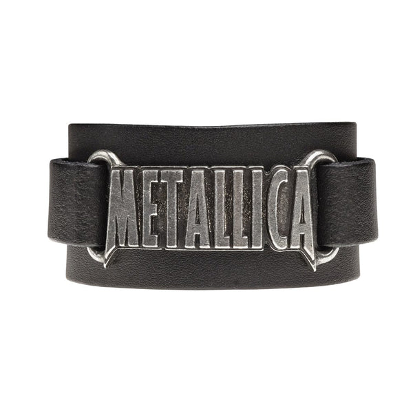 Metallica Logo Wide Black Leather Bracelet