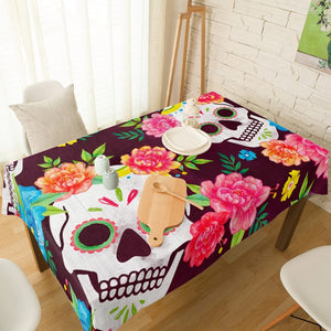 Mexican Skull Red Flowers Print Table Cloth & Dining Chair Covers