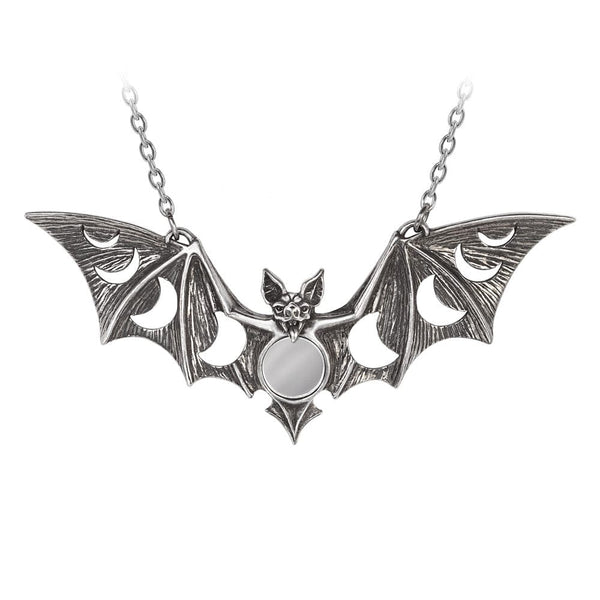 Bat Shaped Necklace With Moon Phase Cut Out