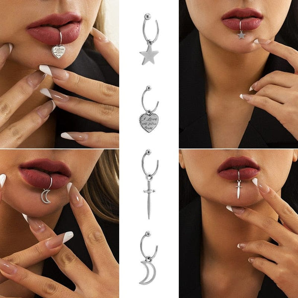 1pc Clip Lip Ring Fake Piercing Goth Punk Body Jewelry 6 styles