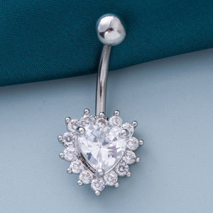 Heart Surrounded By Crystals Belly Button Piercing
