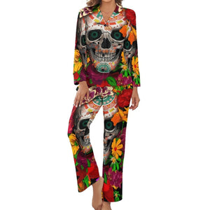Women's Colorful Skull Long-Sleeve 2 Piece Sleepwear Pajama Set
