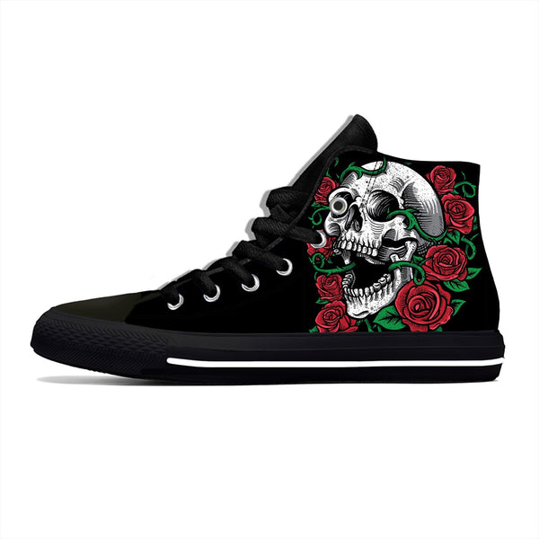 Skulls Roses Casual Canvas Breathable Lightweight High Top Sneakers