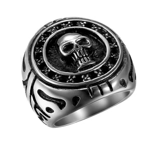 Skull Vintage Stainless Steel Shield Wide Cast Ring