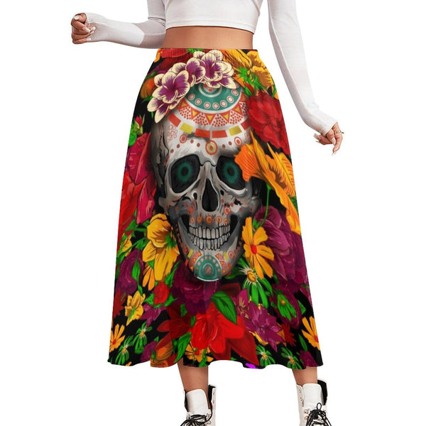 Floral Sugar Skull Print Long Elastic Waist Skirts 14 Patterns