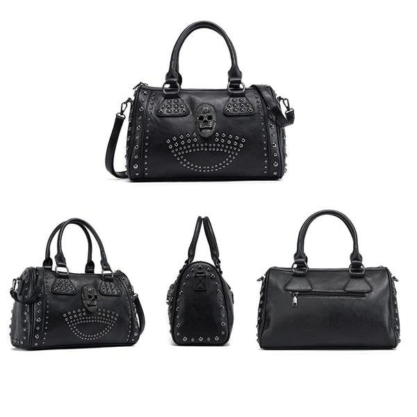 Women's Large Capacity Black Skull Handbag