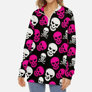Women's Skull Printing Long-sleeved Zip Crew Neck Sweatshirt 5 Colors