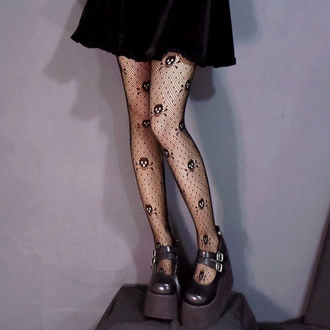  HeiBai Xiong Goth Fishnets Socks Punk Skull Tights Sheer Pantyhose  Stockings For Women: Clothing, Shoes & Jewelry