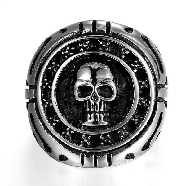 Skull Vintage Stainless Steel Shield Wide Cast Ring