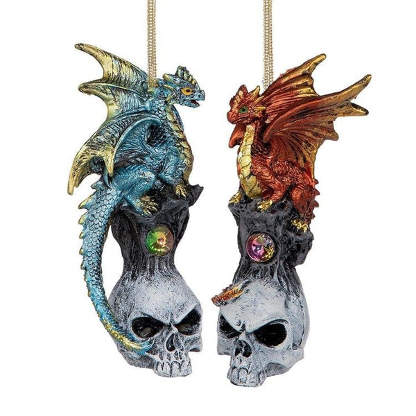 Set Of 2 Dragons Skull Holiday Ornaments
