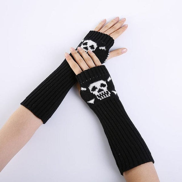 Skull Warm Punk Knit Arm Sleeve Fingerless Touch ScreenGloves