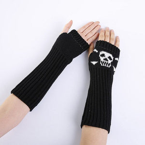 Skull Warm Punk Knit Arm Sleeve Fingerless Touch ScreenGloves