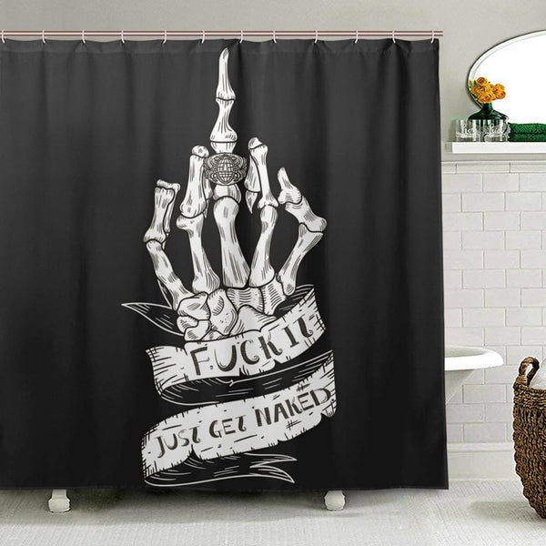 Skull Rock Roll Bathroom Polyester Washable Waterproof 12 Hooks Shower Curtain