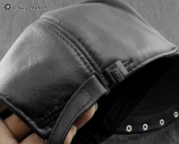 Skull Studded Genuine Leather Biker Hat