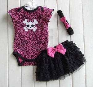 Skull Infant Clothing Sets Bodysuits +Tutu Skirt + Headband  3 Piece Suits