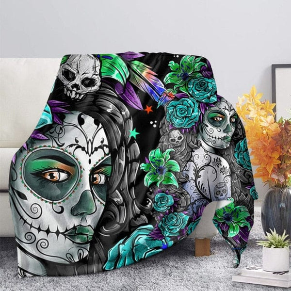 Skull Day of the Dead Purpe Gothic Style Fleece Blanket