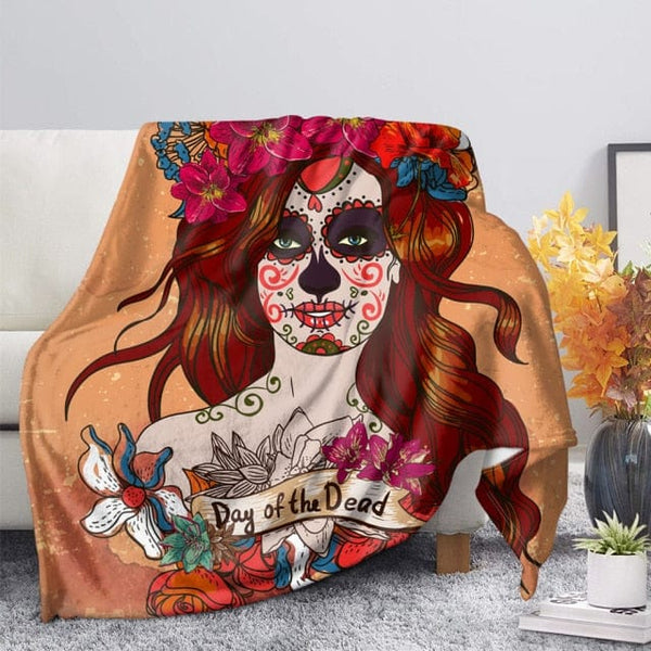 Skull Day of the Dead Purpe Gothic Style Fleece Blanket
