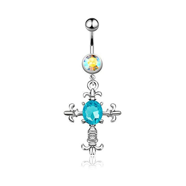 1Piece Goth Black Crystal Cross 3 Colors Belly Piercing