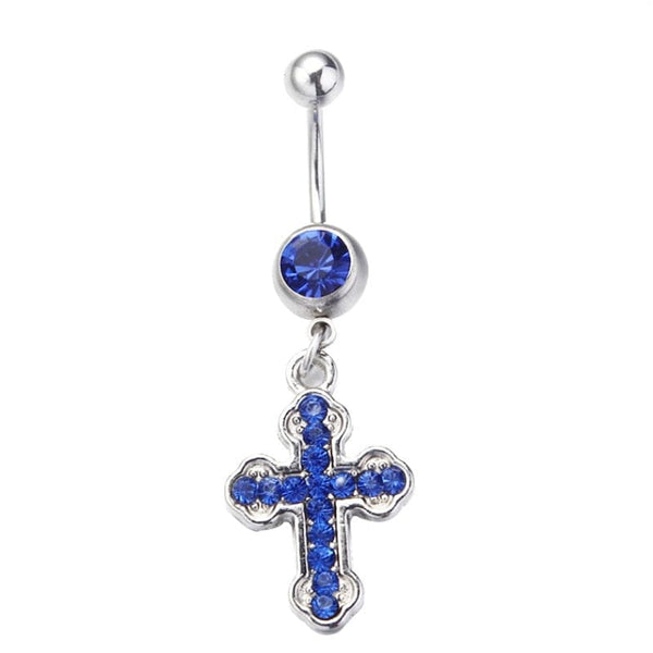 1Piece 2 Colors Cross With Crystals Belly Piercing