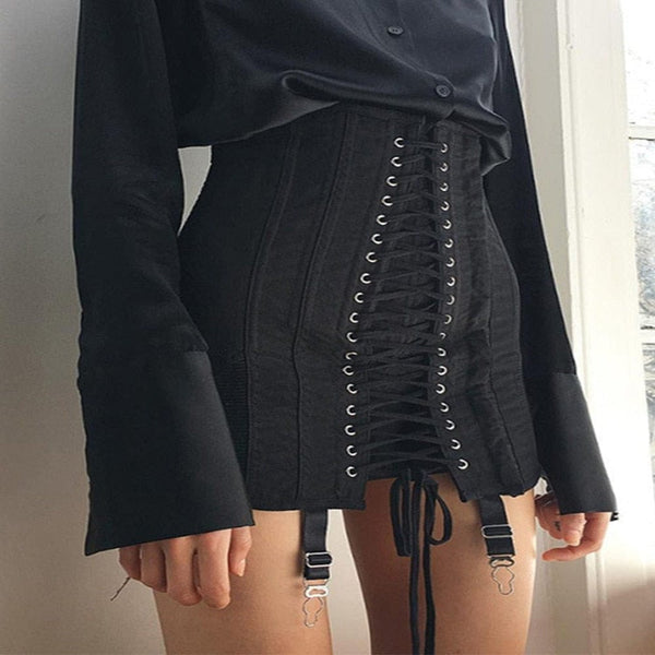 Gothic Vintage Women's High Waist Bodycon Eyelet Lace Up Skirt