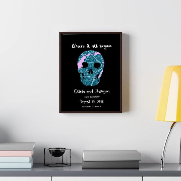 Where it All Began - Skull Heart Design Blue Pink with Black Background Custom Map