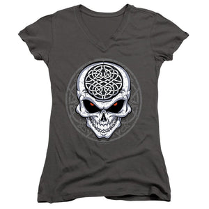 Women's Cap Sleeve Celtic Skull Print T-Shirt