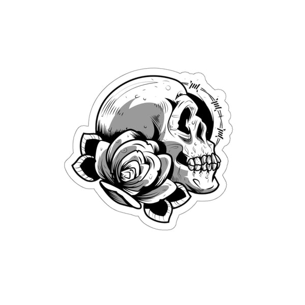 ES Skull with Black Rose/Barb Wire - Original Skull Die-Cut Stickers
