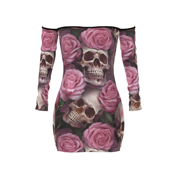 Women's Skulls & Roses Off-shoulder Back Lace-up Dress