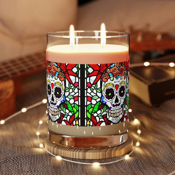 Sugar Skull Colorful Floral Scented Candle - Full Glass 3 Scents