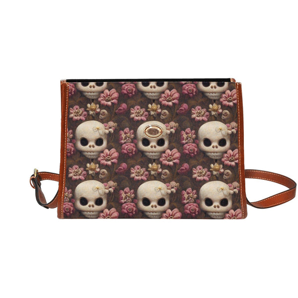 Cute Pink Flower Skull Waterproof Canvas Handbag