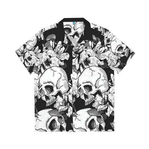Men's Skull Floral Hawaiian Button Down Shirt