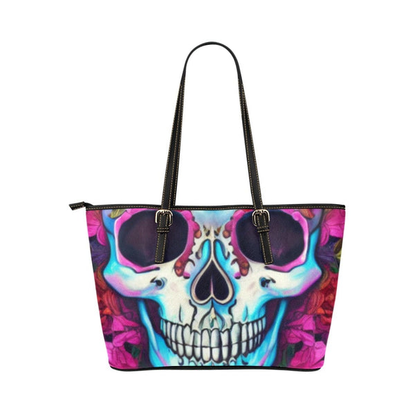 Skull Smiling Face Colorful Leather Large Tote Bag