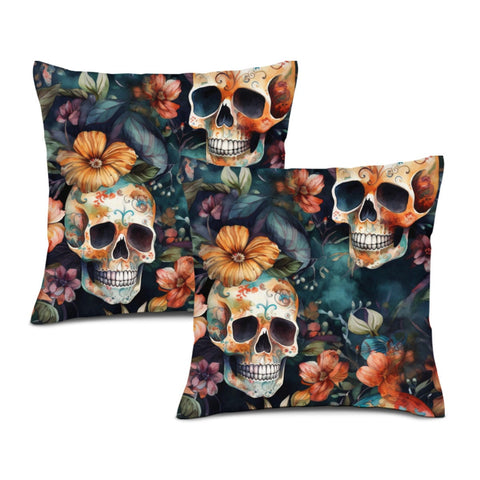 Skulls Floral 2 Piece Cushion Cover Set