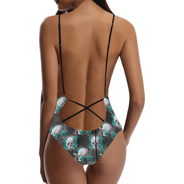 Turquoise Skull Print One Piece Swimsuit