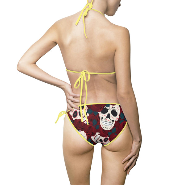 Women's Sugar Skull Floral Two Piece Bikini Swimsuit
