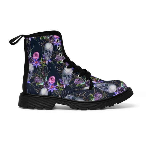 Women's Purple Skull Floral Canvas Boots