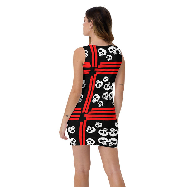 Women's Red & Black Skull Print Dress