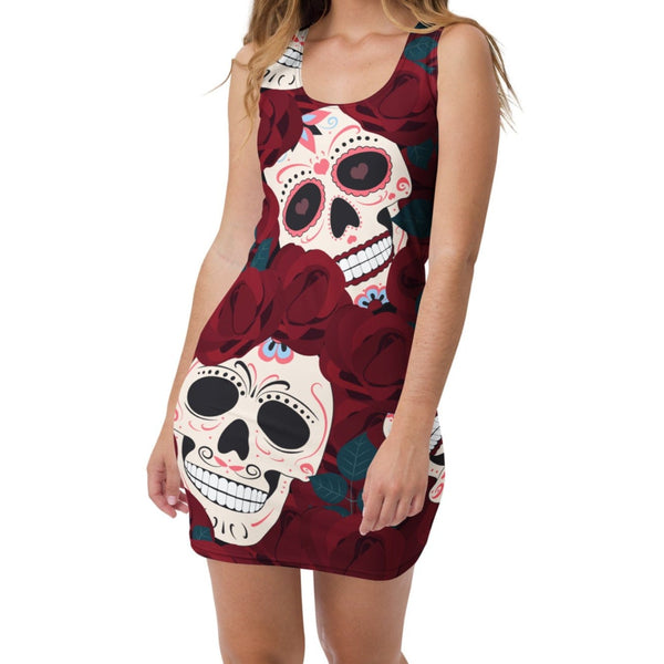 Women's Red Skull Floral Dress