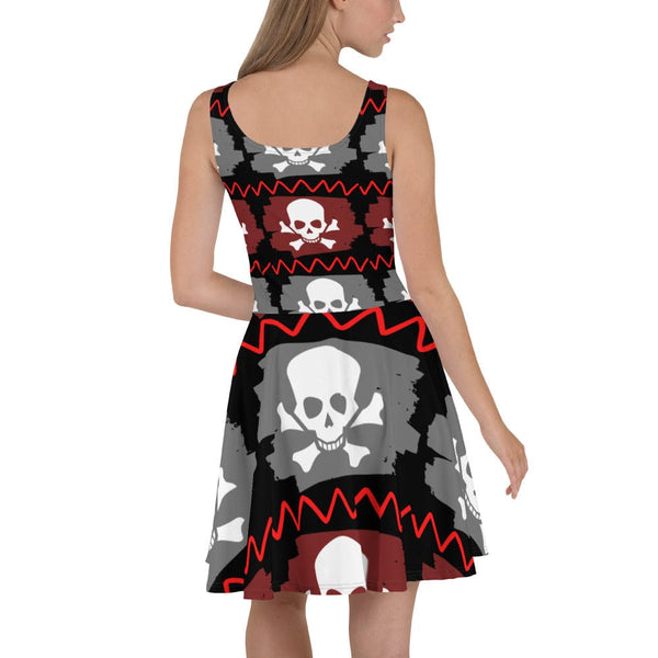 Skull Crossbones Print Skater Dress