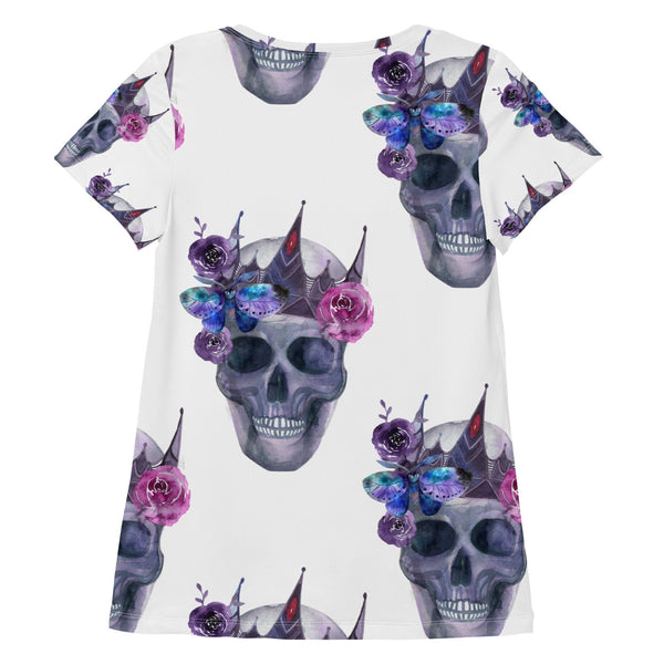 Women's Skull Floral Crown Short Sleeve T-shirt