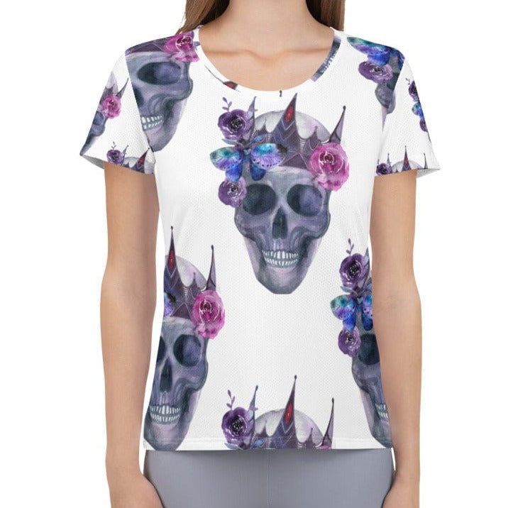 Women's Skull Floral Crown Short Sleeve T-shirt