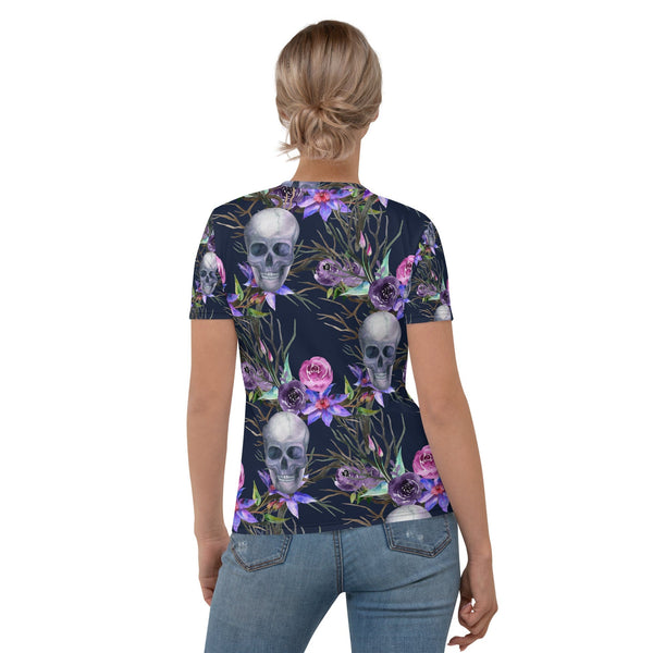 Women's Skull Floral Print T-shirt