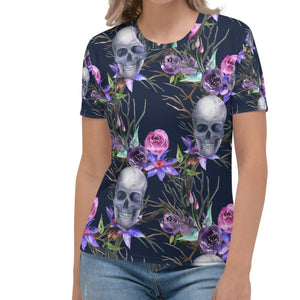 Women's Skull Floral Print T-shirt