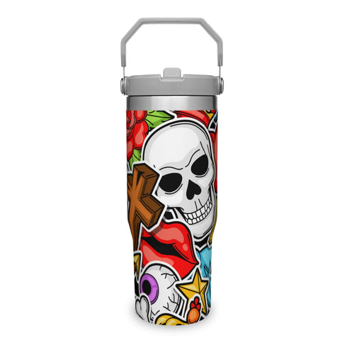 Rose and Skull Stainless Steel Tumbler A Blend of Elegance and Edge
