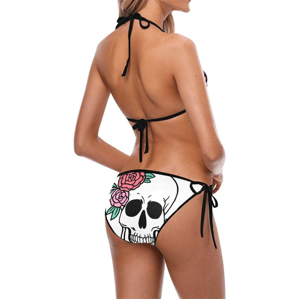 Skull Floral Two Piece Tie Bikini Swimsuit