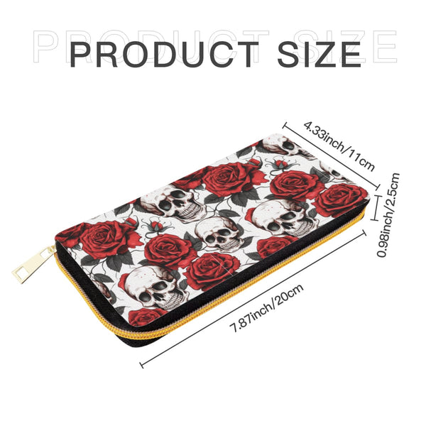 Skull & Red Roses Zipper Wallet with Card Holder